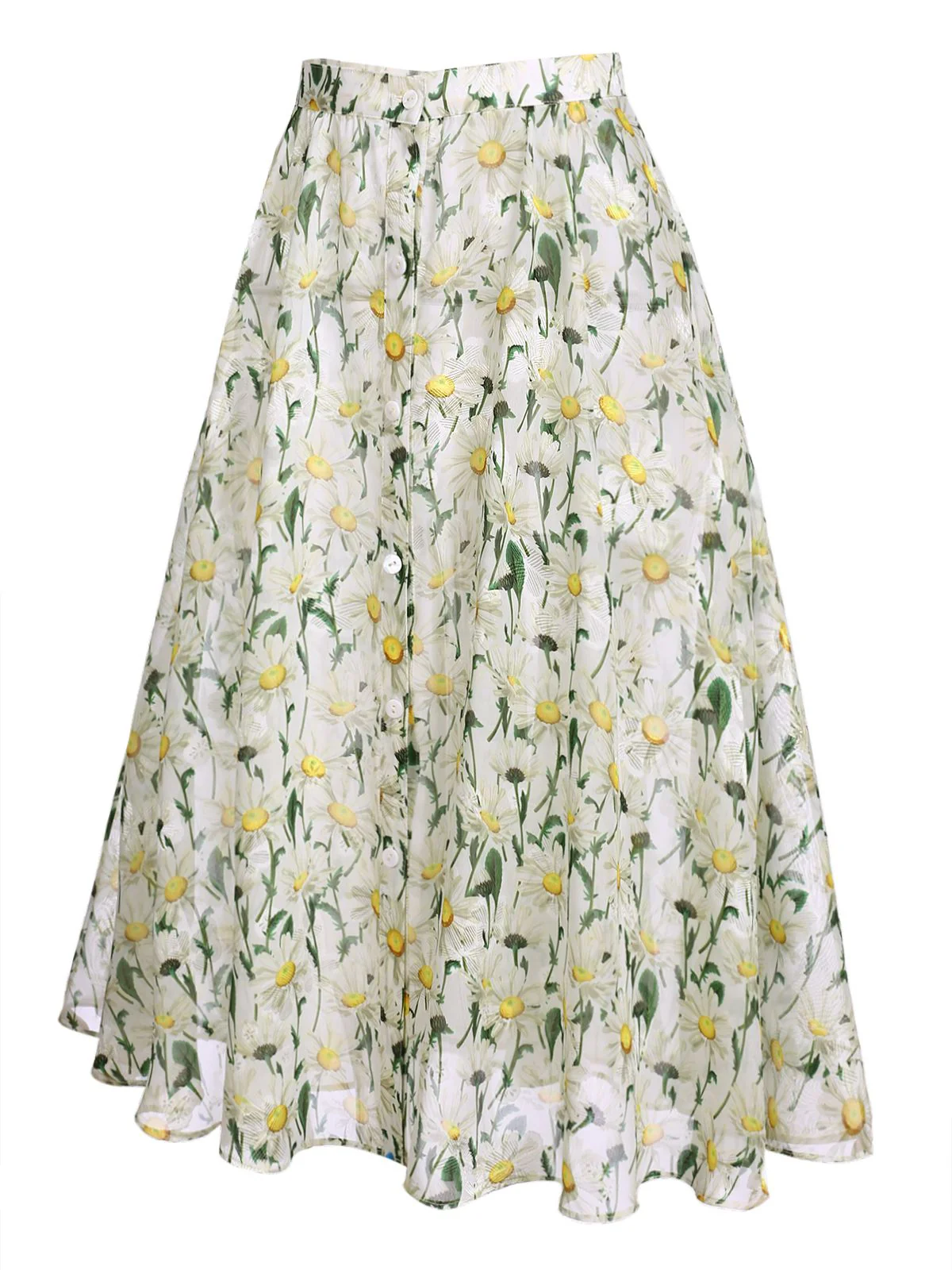 Retro White Floral Button Swing Cover-up - Image 4