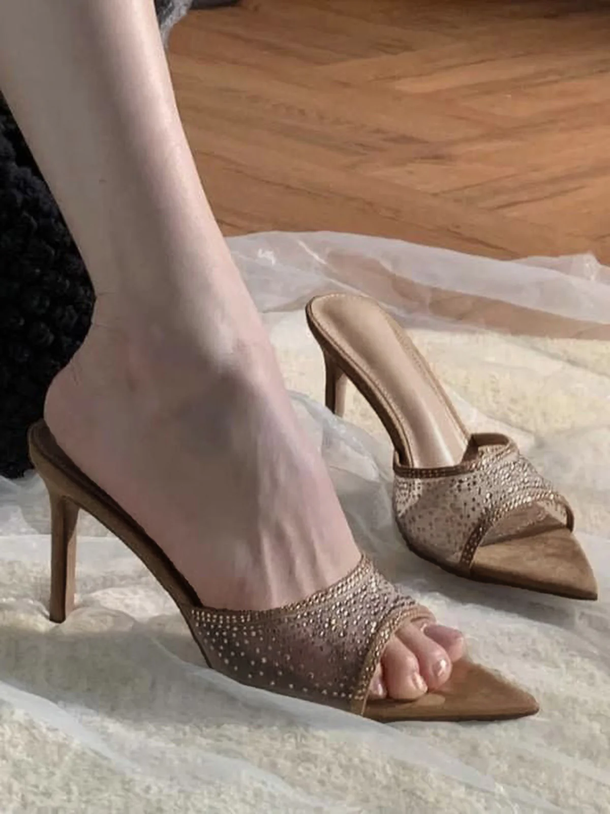 Rhinestone Pointed Toe High Heel Sandals - Image 5