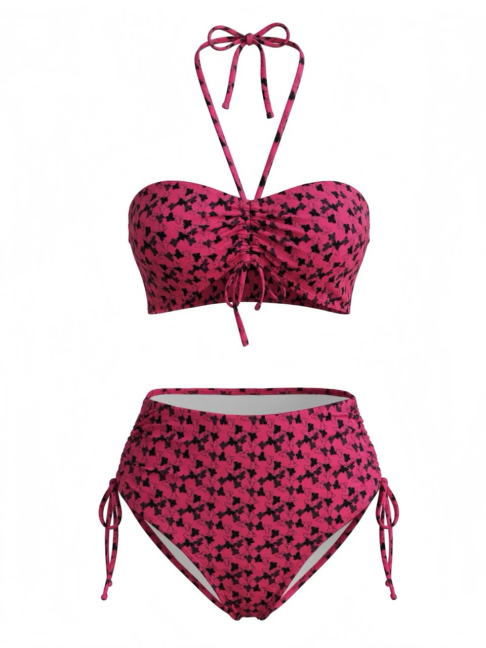 Rose Red 1940s Butterfly Halter Bikini Set - Image 2