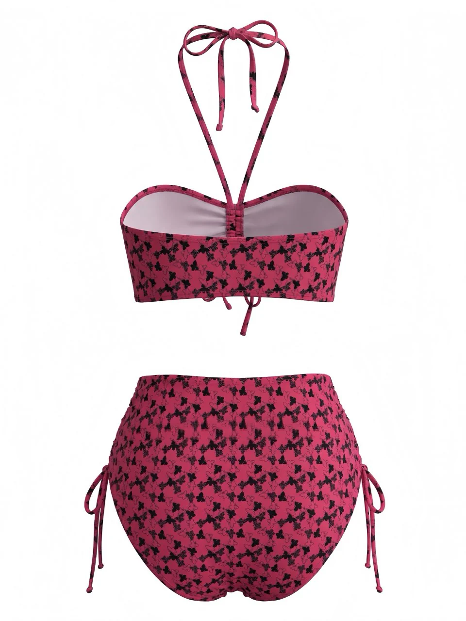 Rose Red 1940s Butterfly Halter Bikini Set - Image 3