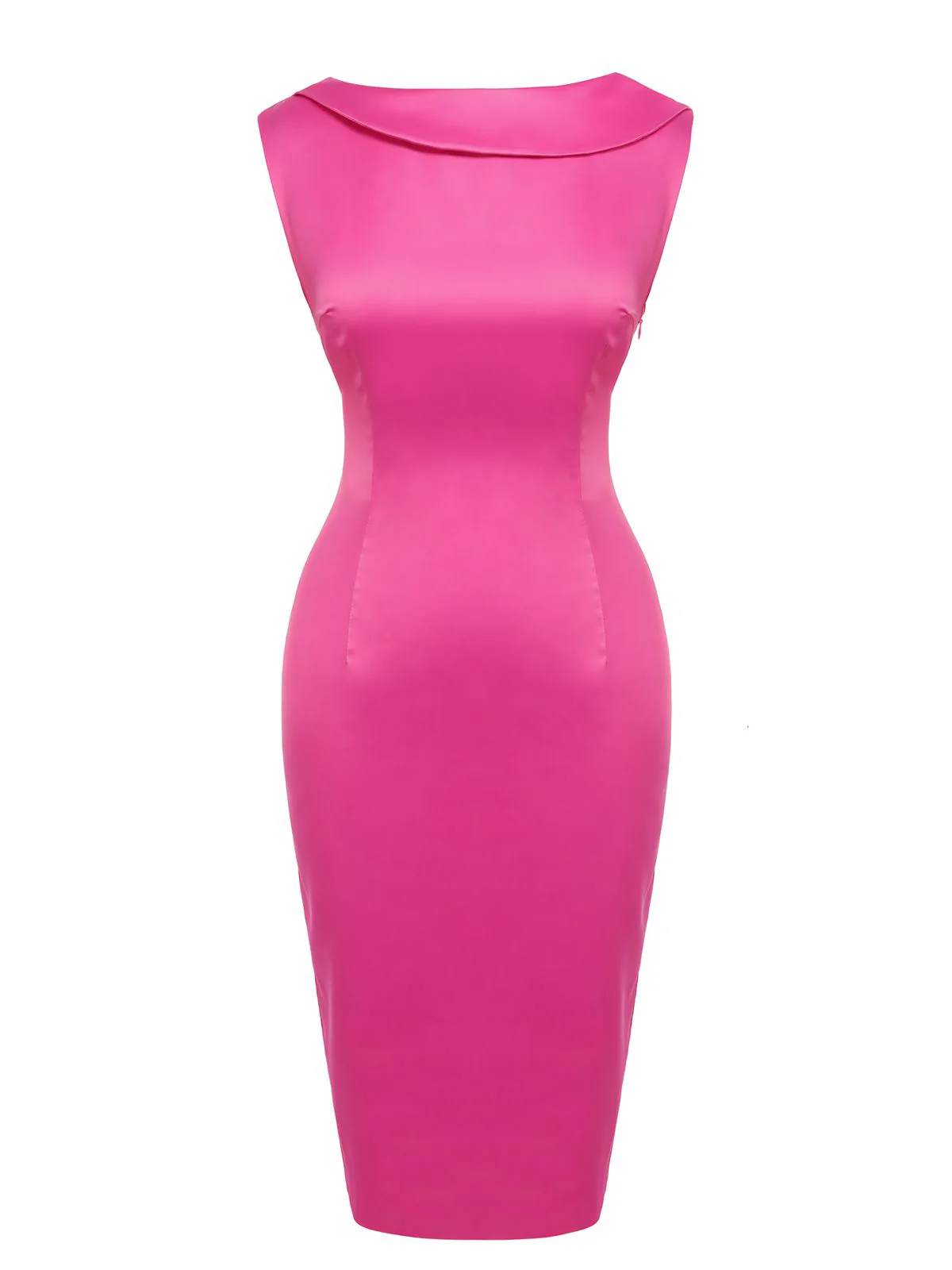 Rose Red 1960s Satin Solid Pencil Dress - Image 4