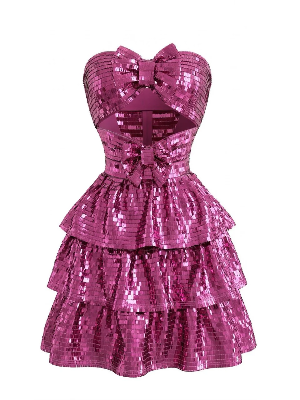 Rose Red 1960s Sequined Strapless Mini Dress