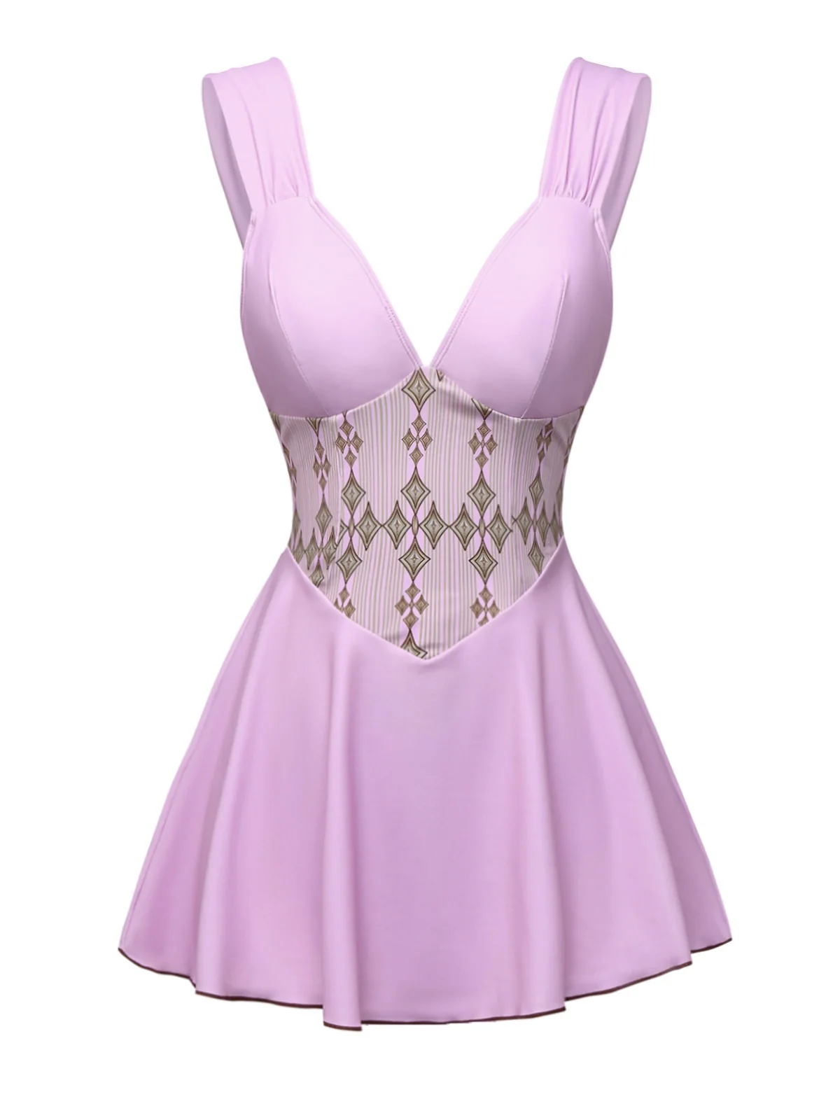 Rose Violet 1940s Wide-Straps Geometric Swimdress