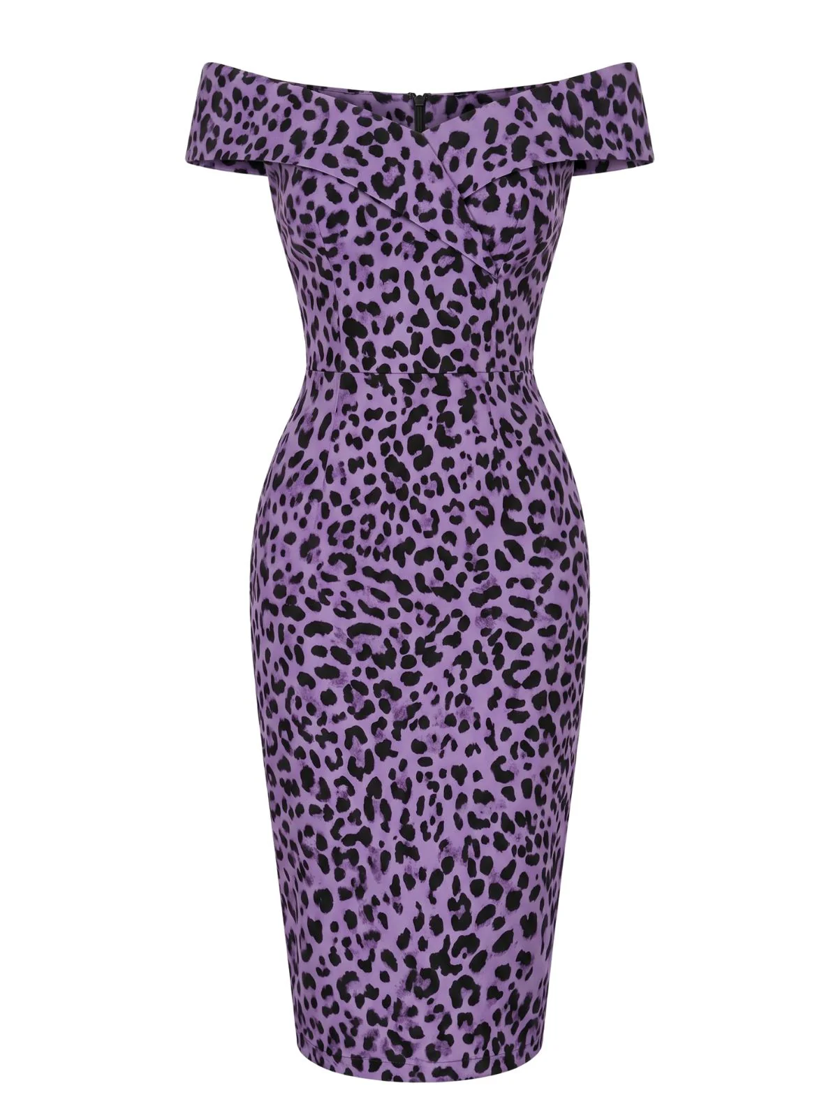 [Pre-Sale] Rose Violet 1960s Leopard Off-Shoulder Dress