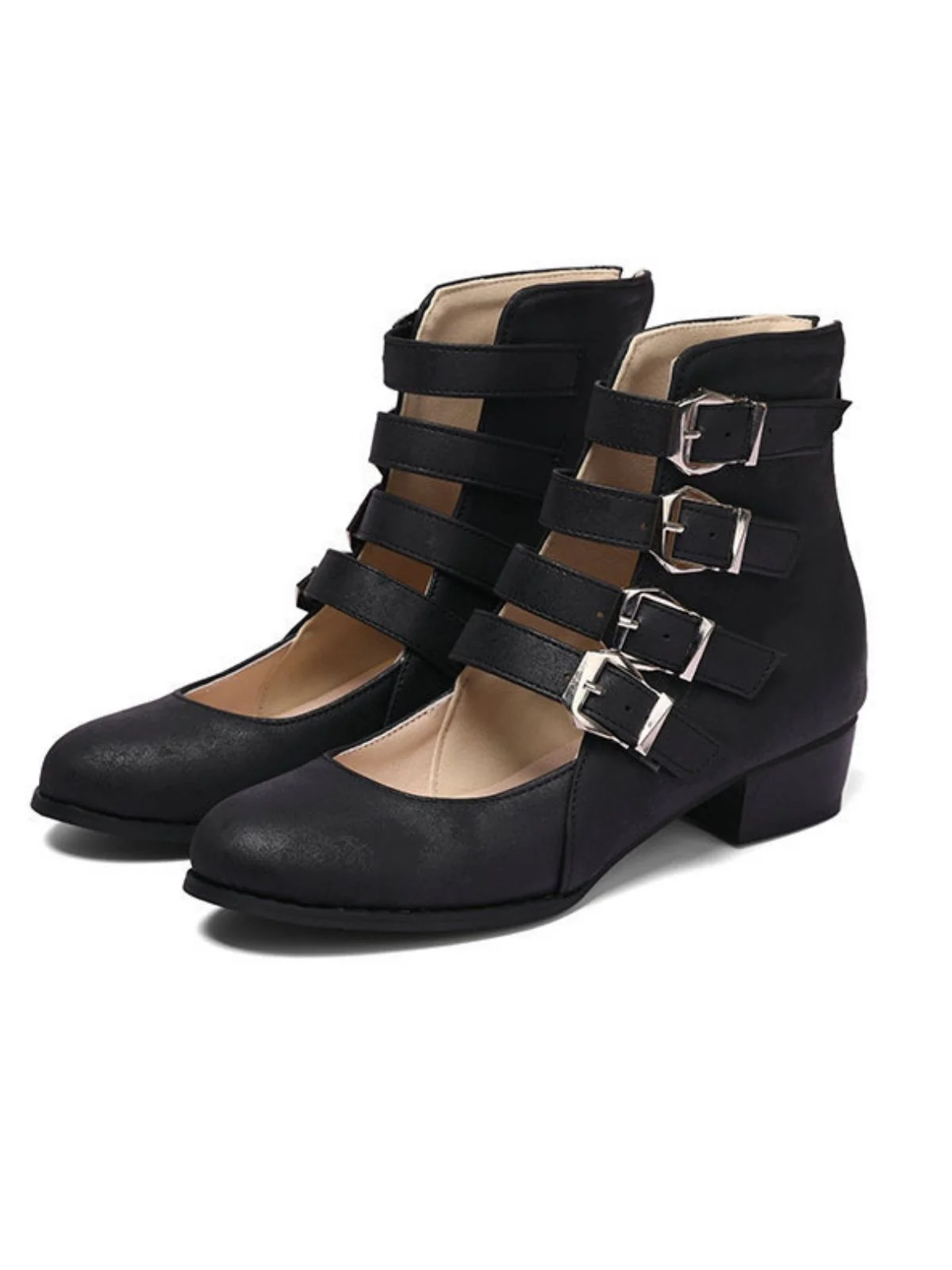 Round Toe Low Chunky Heel Cut-Out Boots