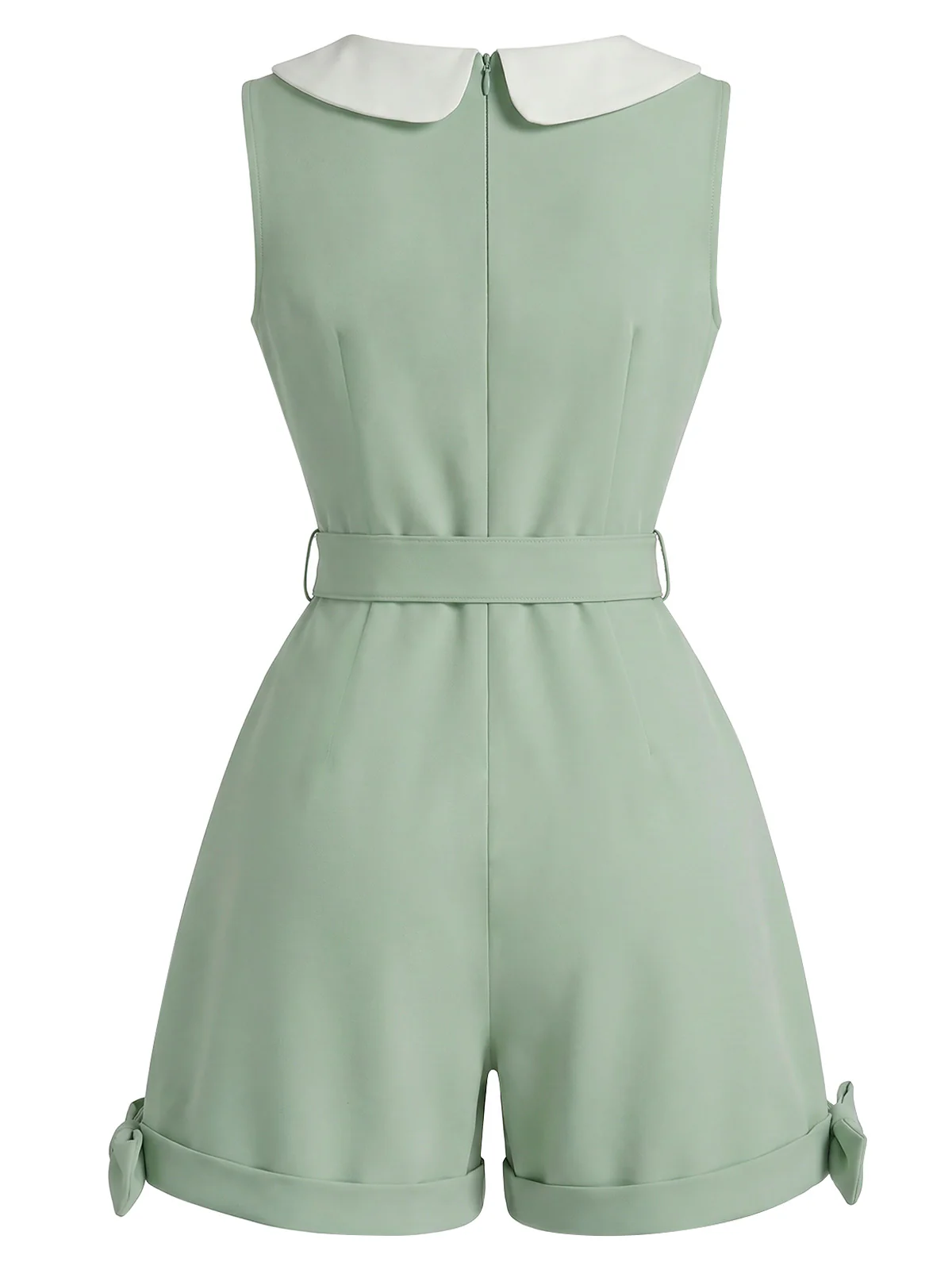 [Pre-Sale] Sage Green 1950s Bow Peter Pan Collar Belted Romper - Image 4