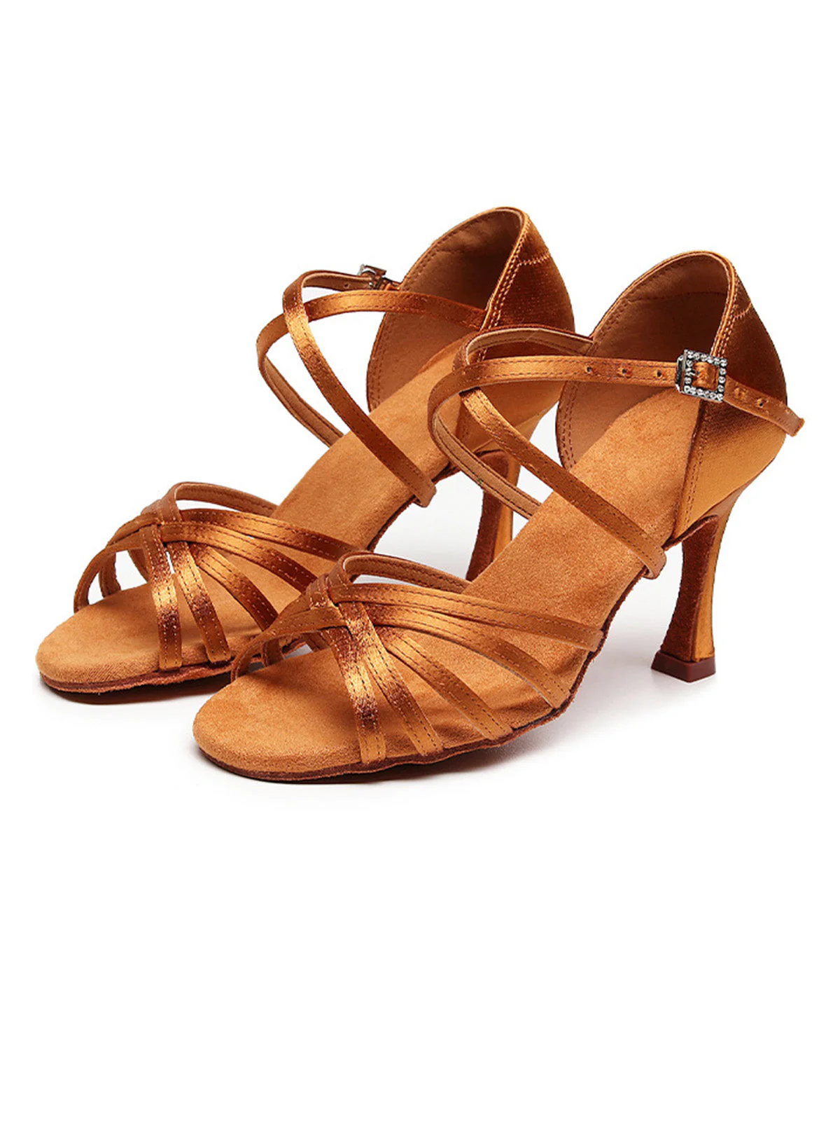 Satin Suede Strappy Buckle Latin Dance Heels - Image 3