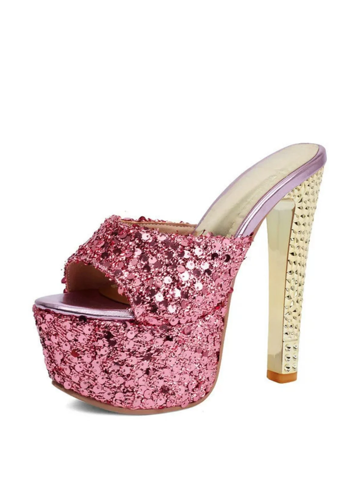 Sequin Studded Platform Mule Heels