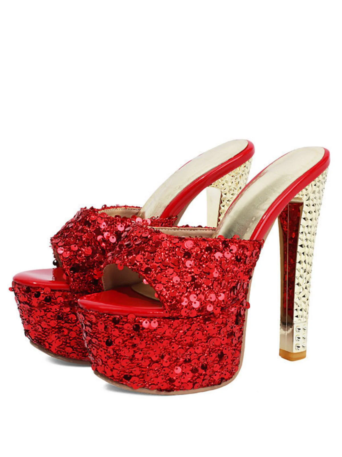 Sequin Studded Platform Mule Heels - Image 11
