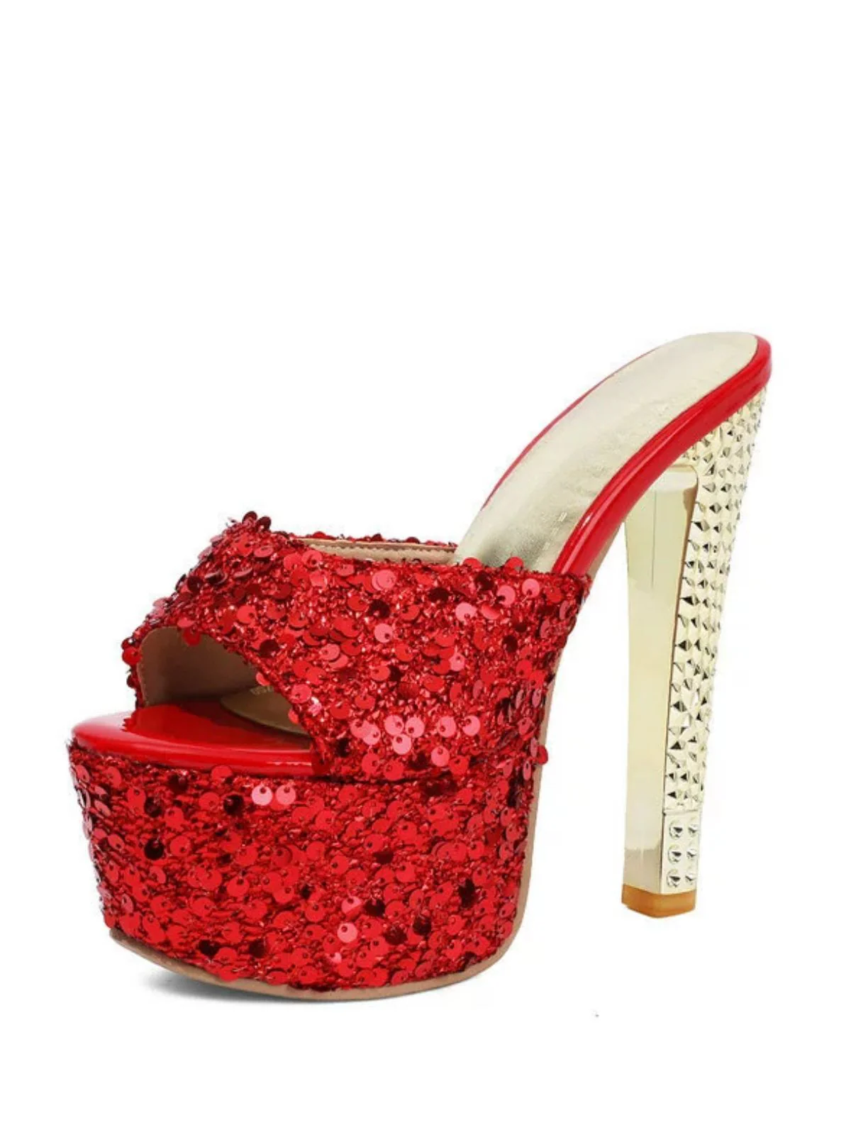 Sequin Studded Platform Mule Heels - Image 12