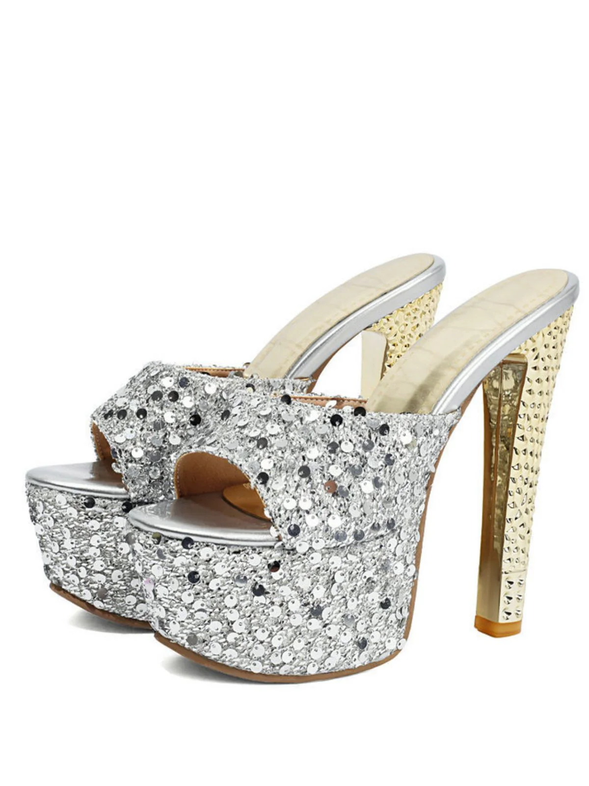 Sequin Studded Platform Mule Heels - Image 13