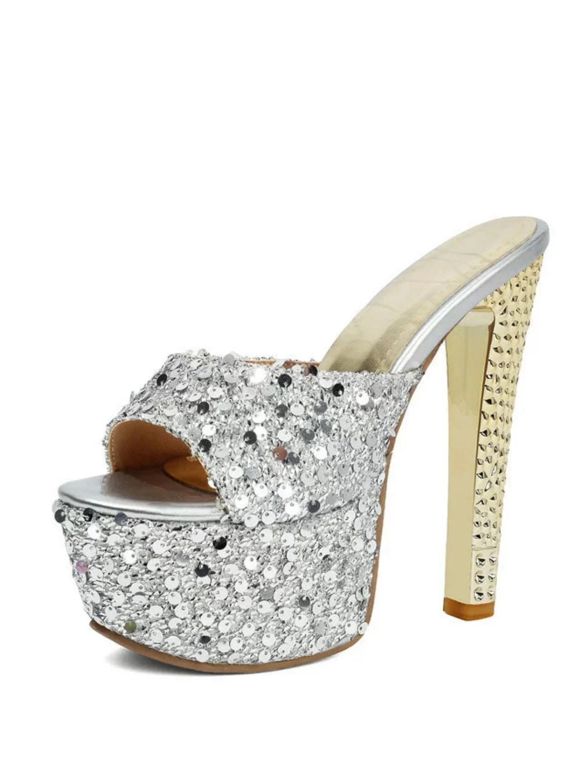 Sequin Studded Platform Mule Heels - Image 14