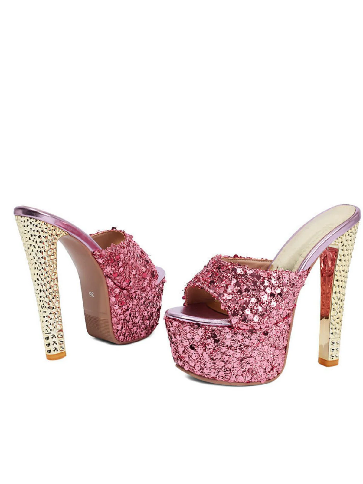 Sequin Studded Platform Mule Heels - Image 2