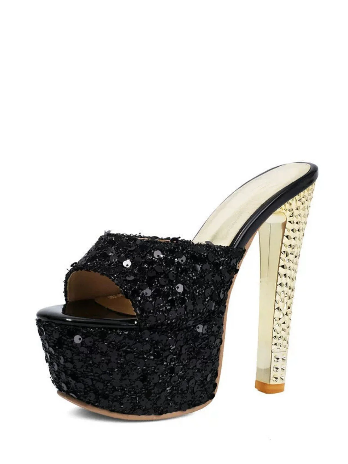 Sequin Studded Platform Mule Heels - Image 5