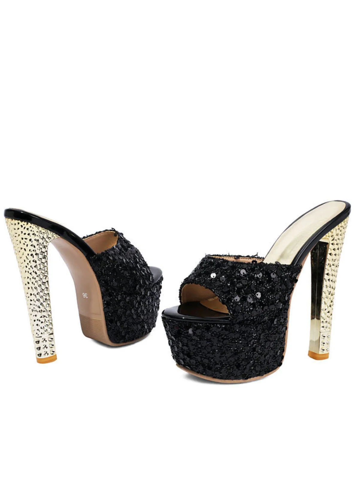 Sequin Studded Platform Mule Heels - Image 6