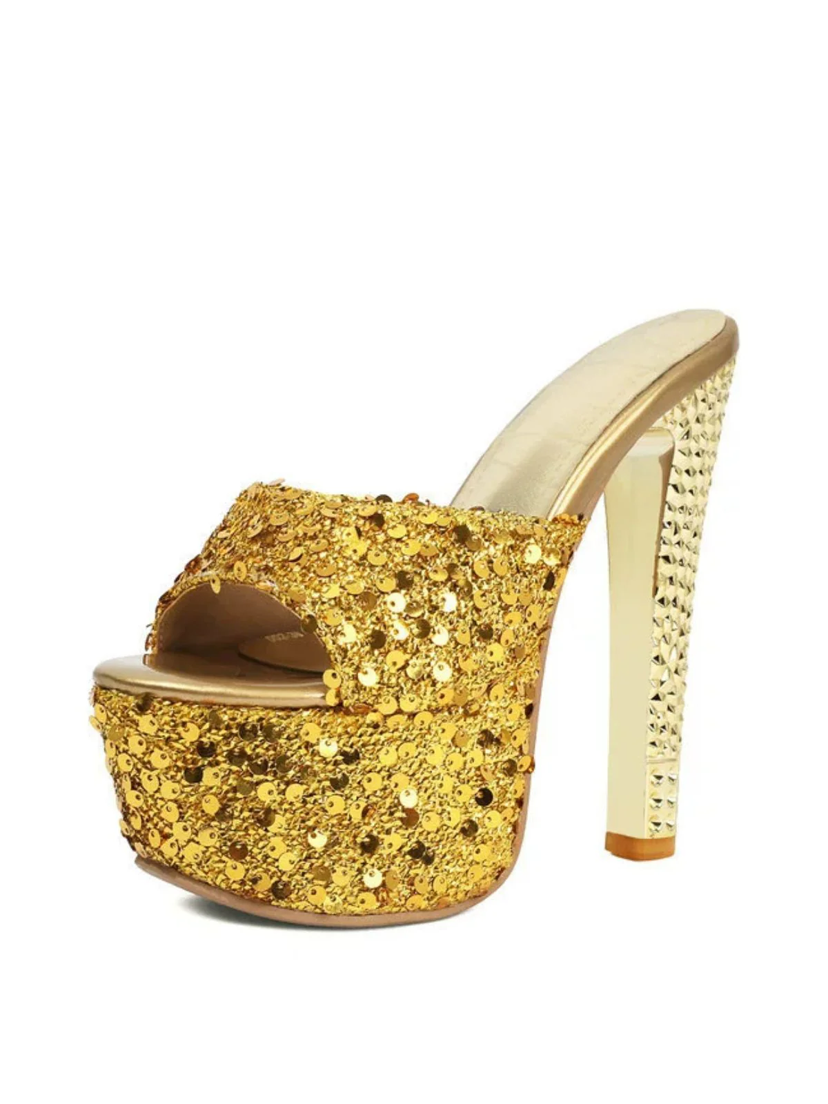 Sequin Studded Platform Mule Heels - Image 7