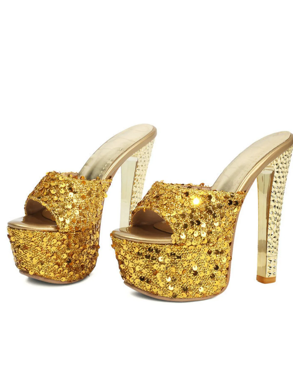 Sequin Studded Platform Mule Heels - Image 8