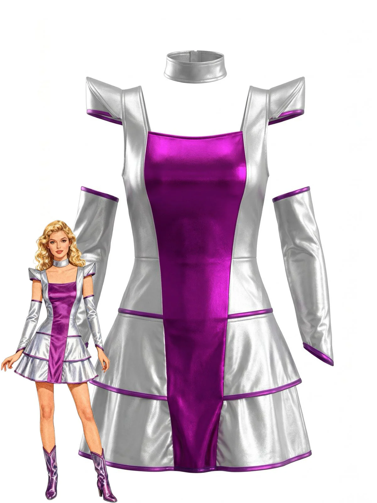 Silver 1980s Alien Astronaut Space Dress