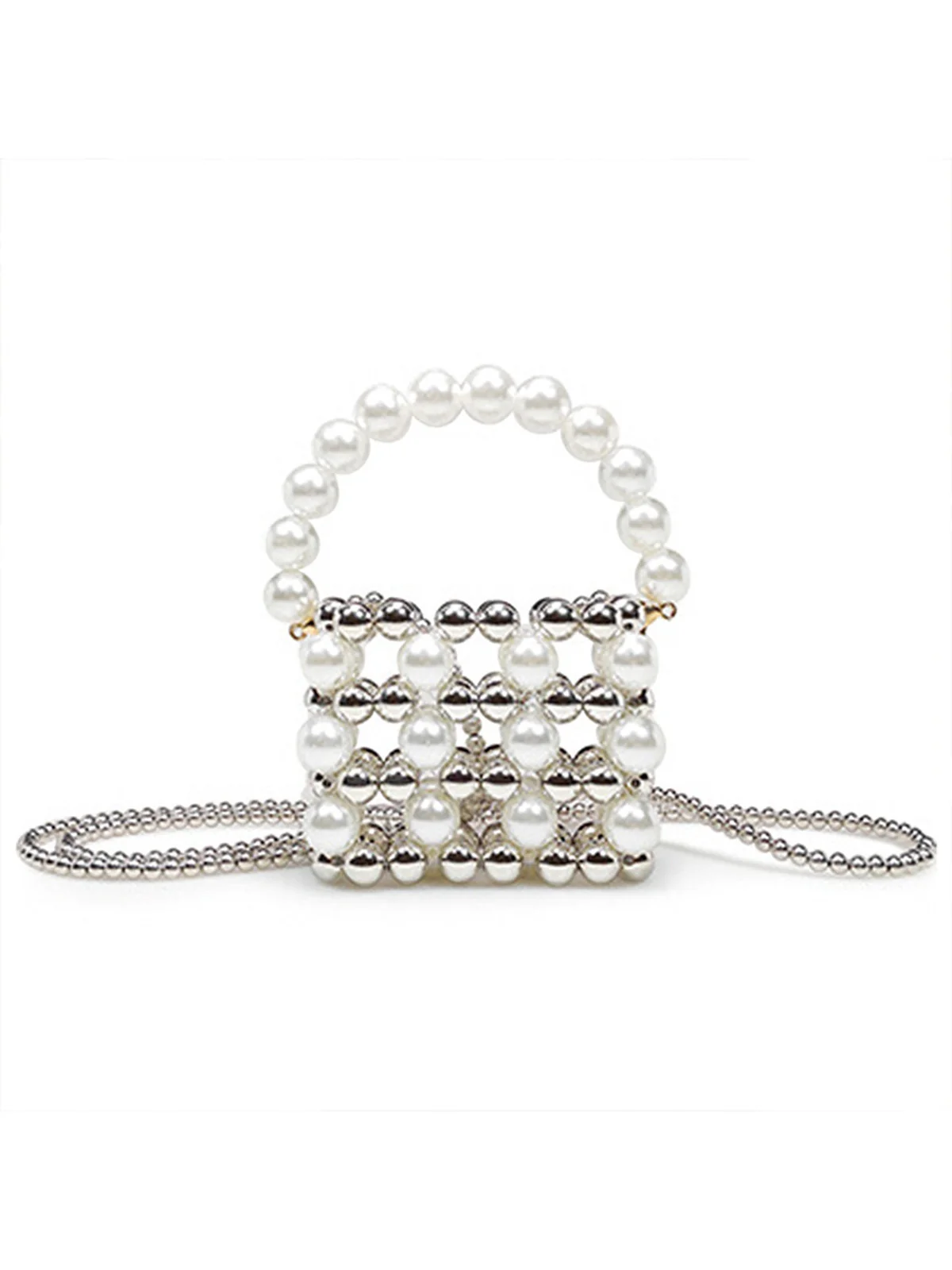 Silver Beaded Crossbody Mini Square Bag