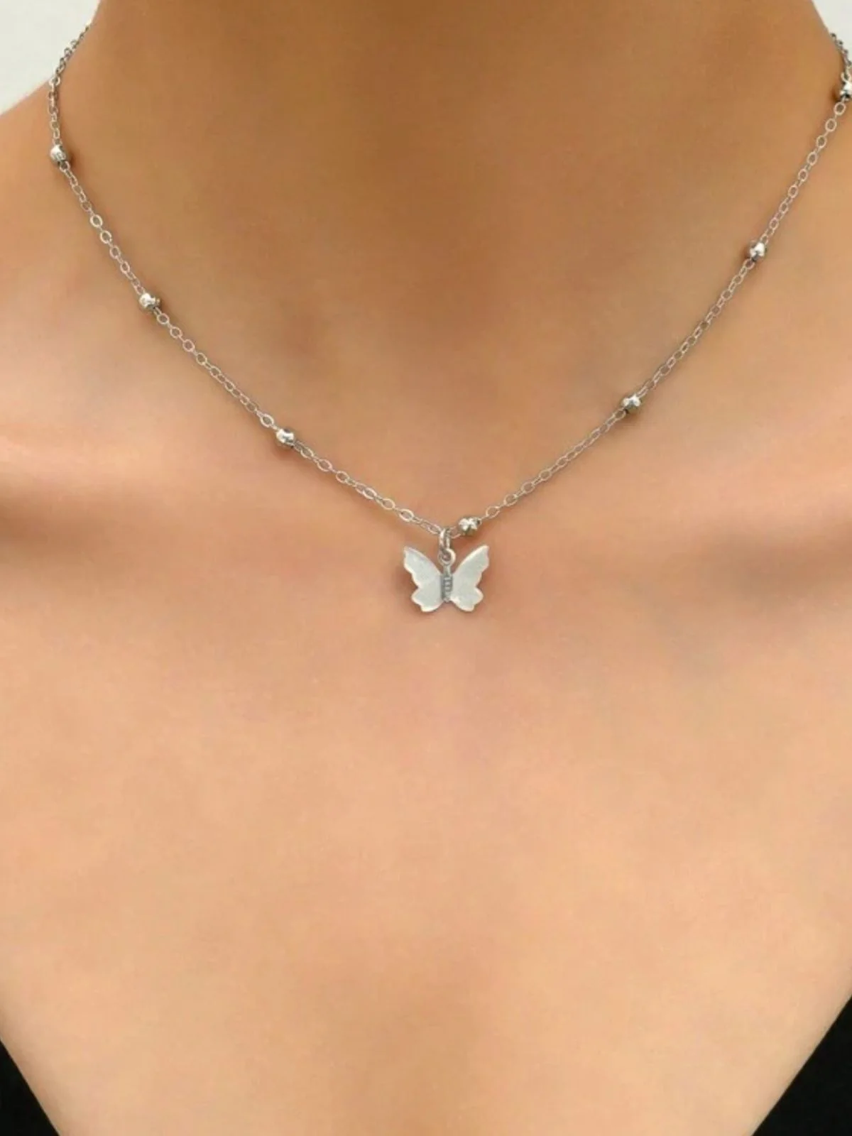 Silver Butterfly Dainty Back Drop Necklace - Image 2