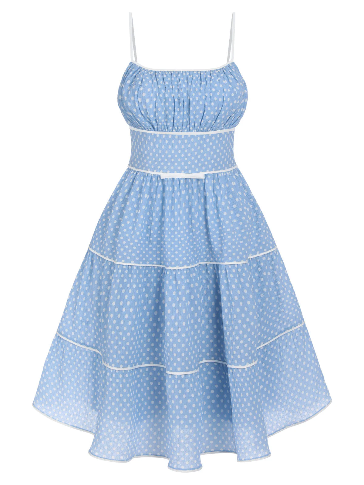 Sky Blue 1950s Strap Polka Dot Swing Dress - Image 4