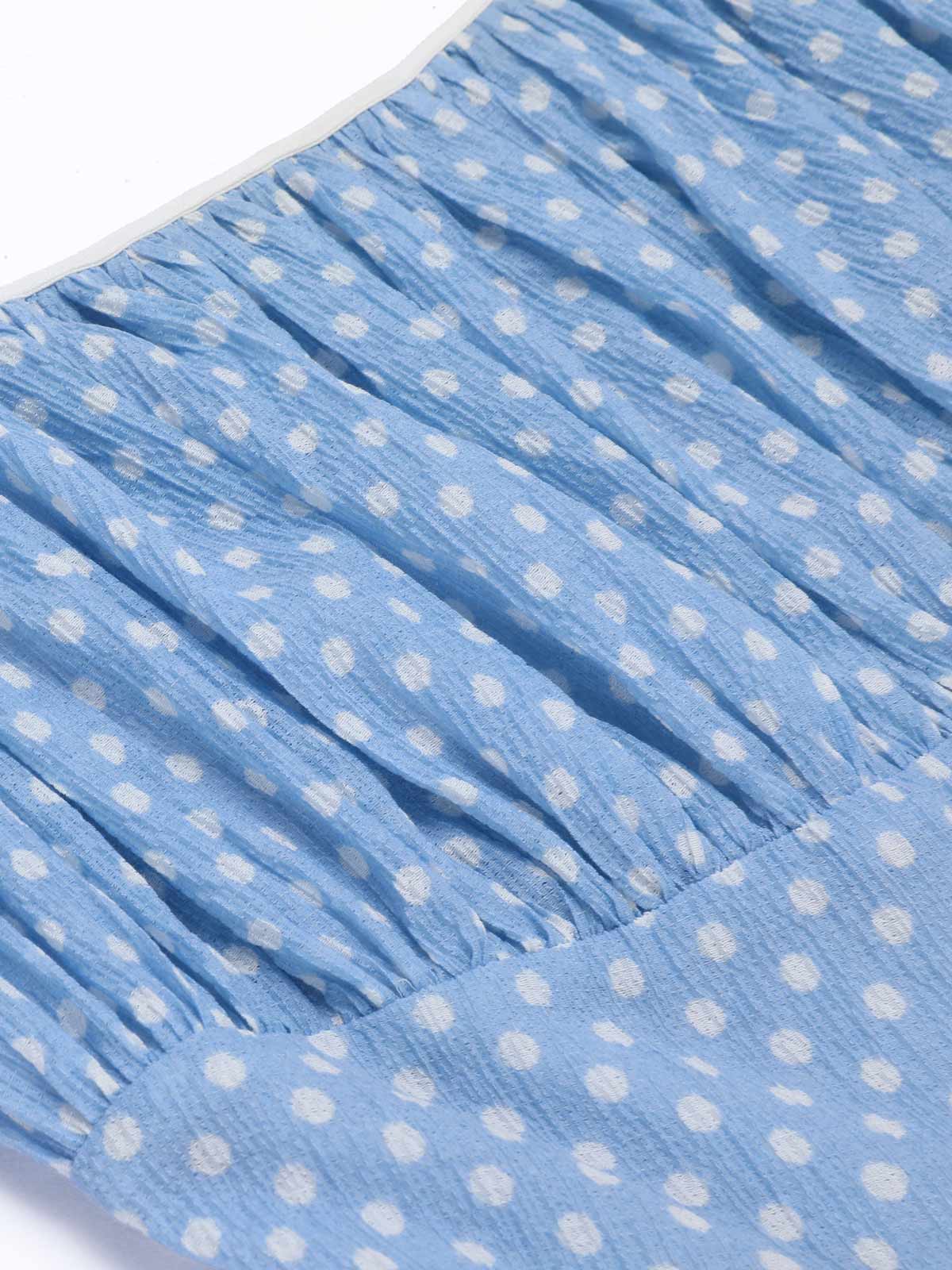 Sky Blue 1950s Strap Polka Dot Swing Dress - Image 5