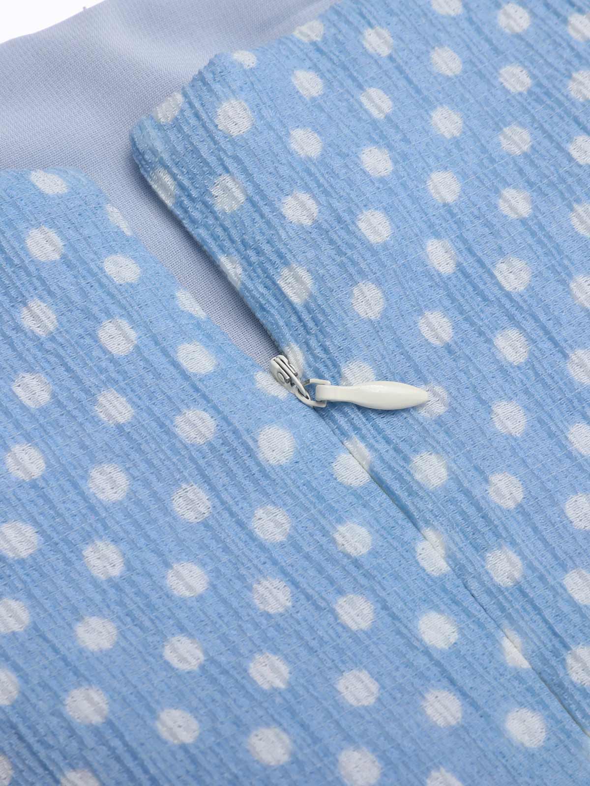 Sky Blue 1950s Strap Polka Dot Swing Dress - Image 6