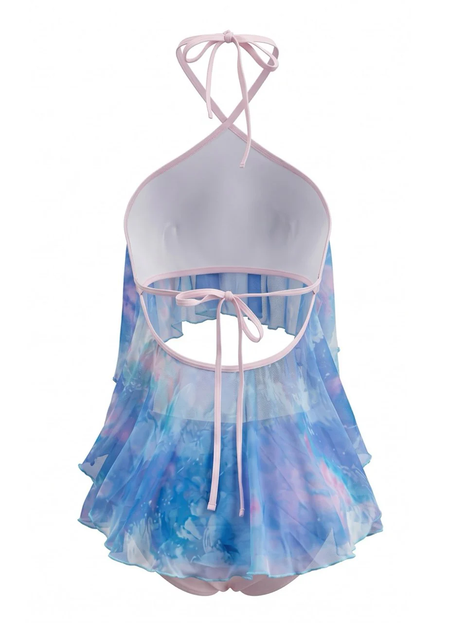 Sky Blue 1980s Halter Ombré Ruffled Tankini Set - Image 2