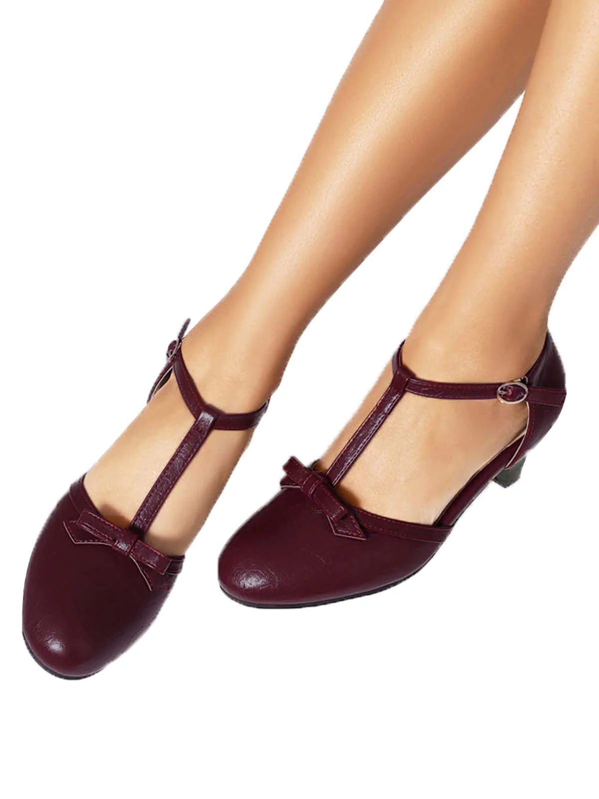 Solid Bow Ankle Strap Mary Jane Heels - Image 10