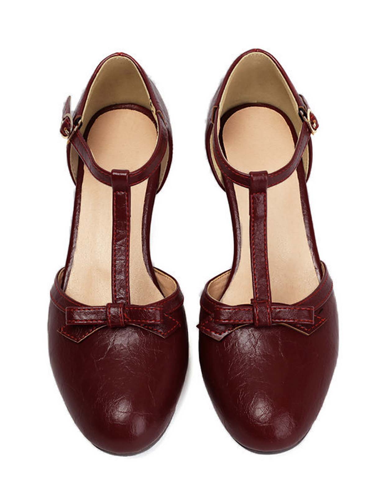 Solid Bow Ankle Strap Mary Jane Heels - Image 9