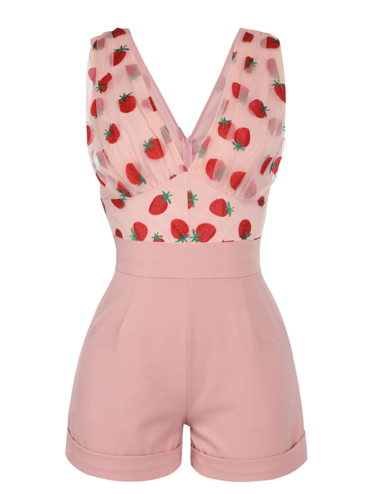 Strawberry Pink 1950s Patchwork Lace Romper - Image 2