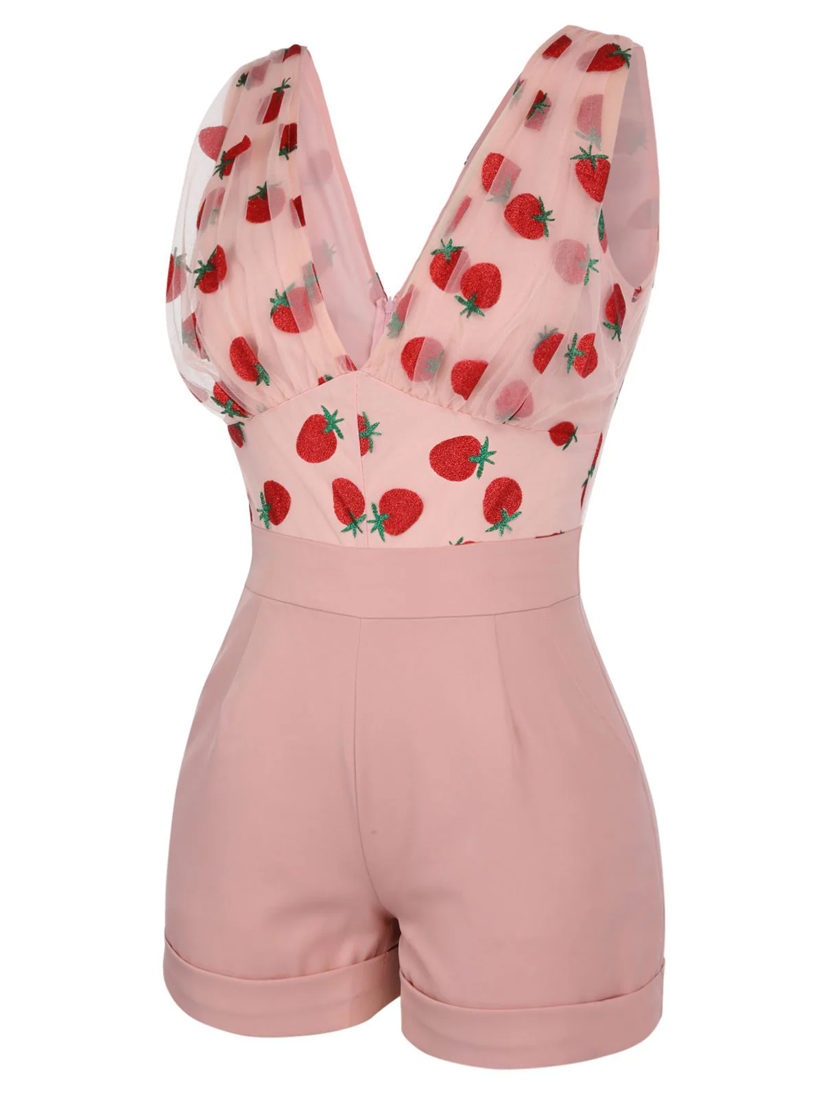 Strawberry Pink 1950s Patchwork Lace Romper - Image 2