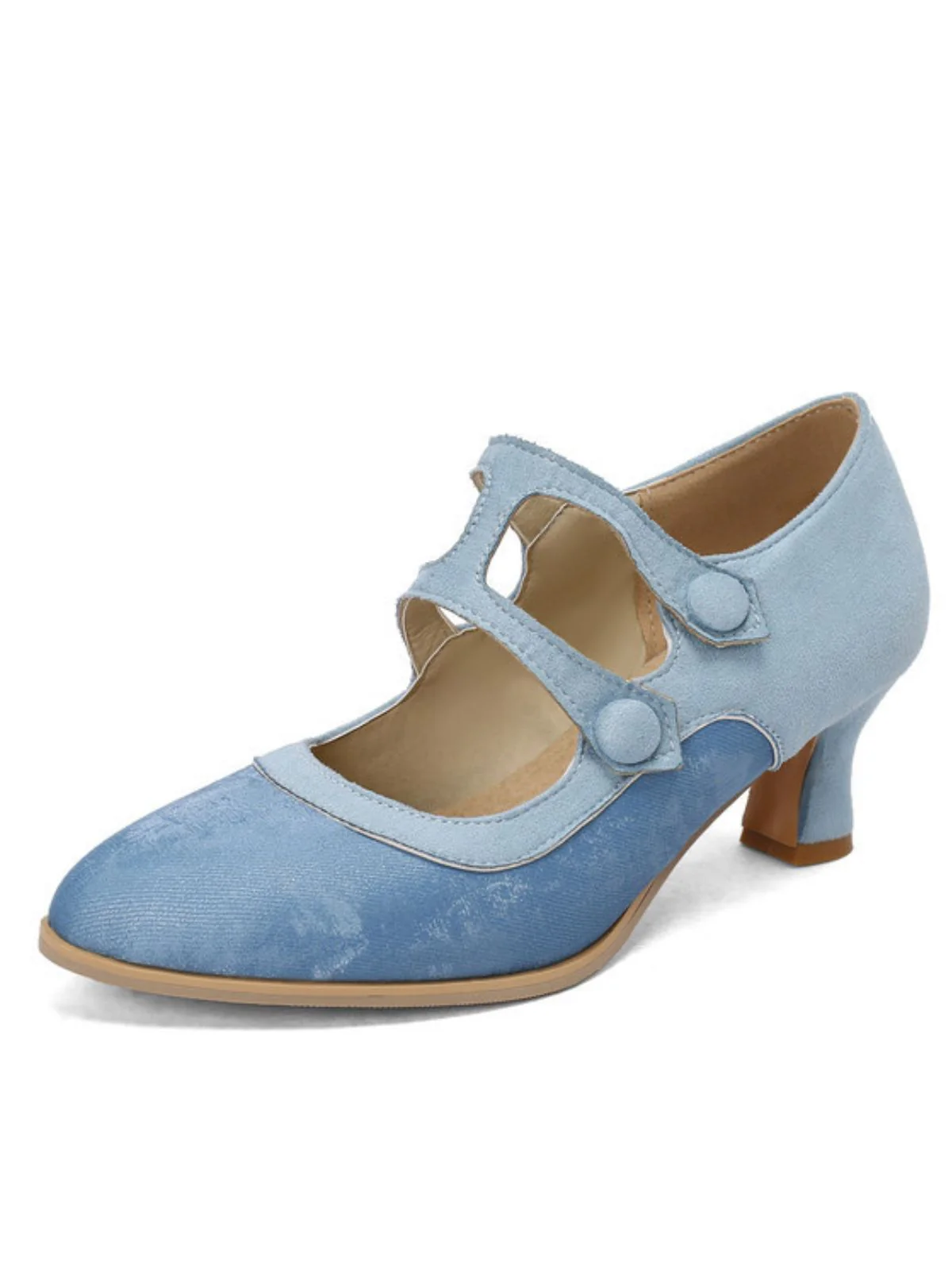 Suede Mary Jane Button Detail Heels