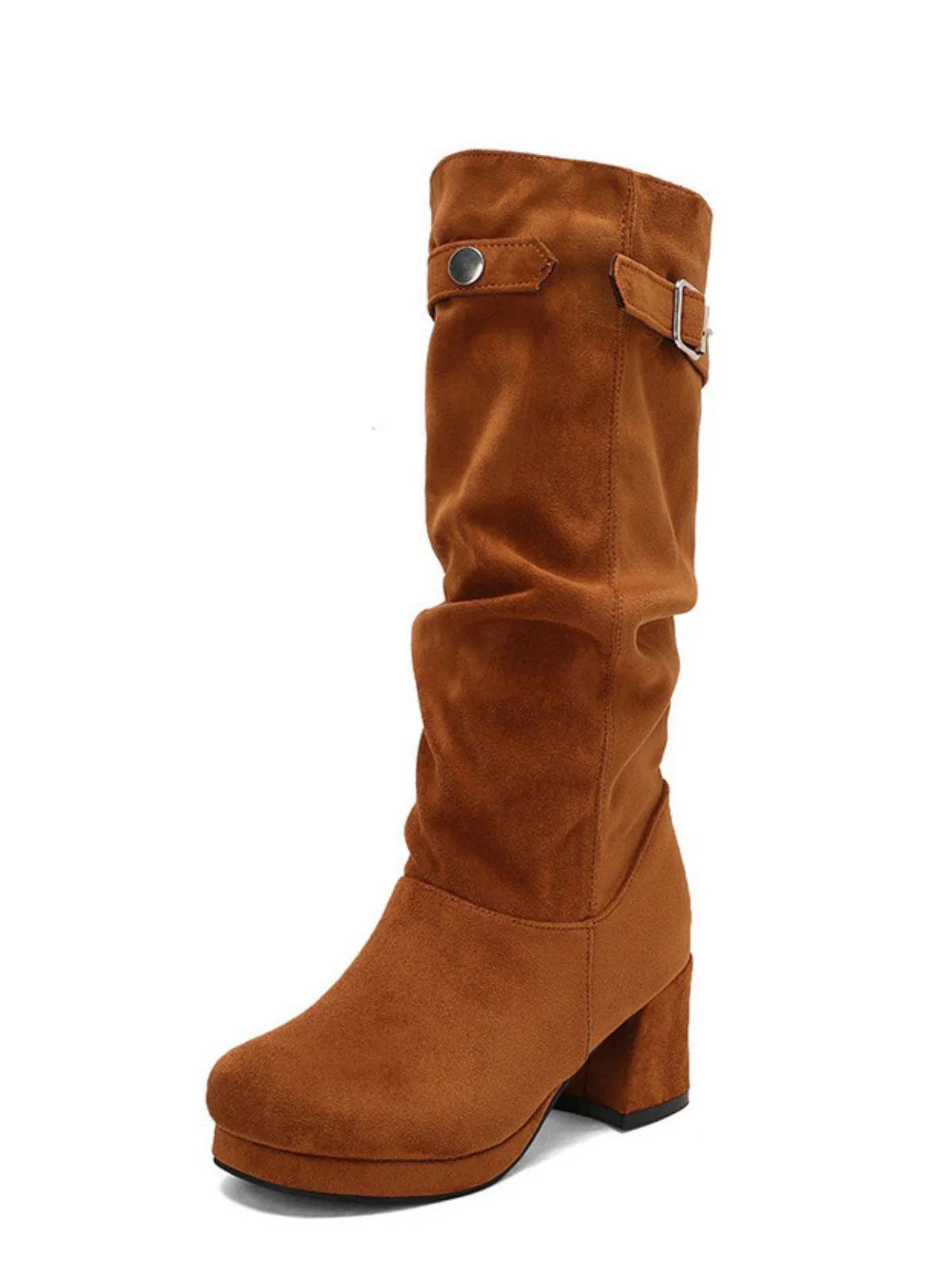 Suede Slouch Block Heel Mid Boots