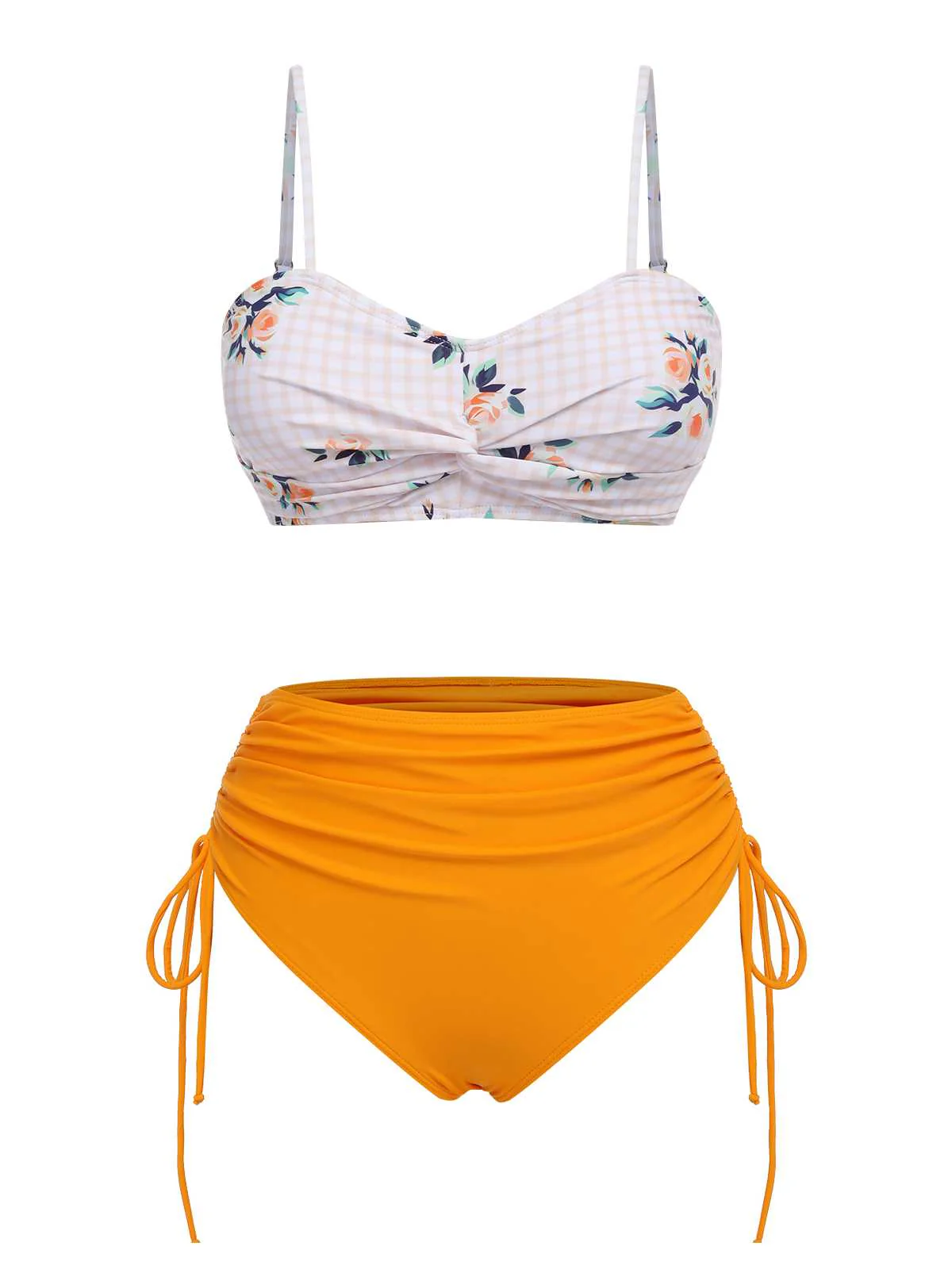 Turmeric 1940s Spaghetti Strap Roses Swimsuit