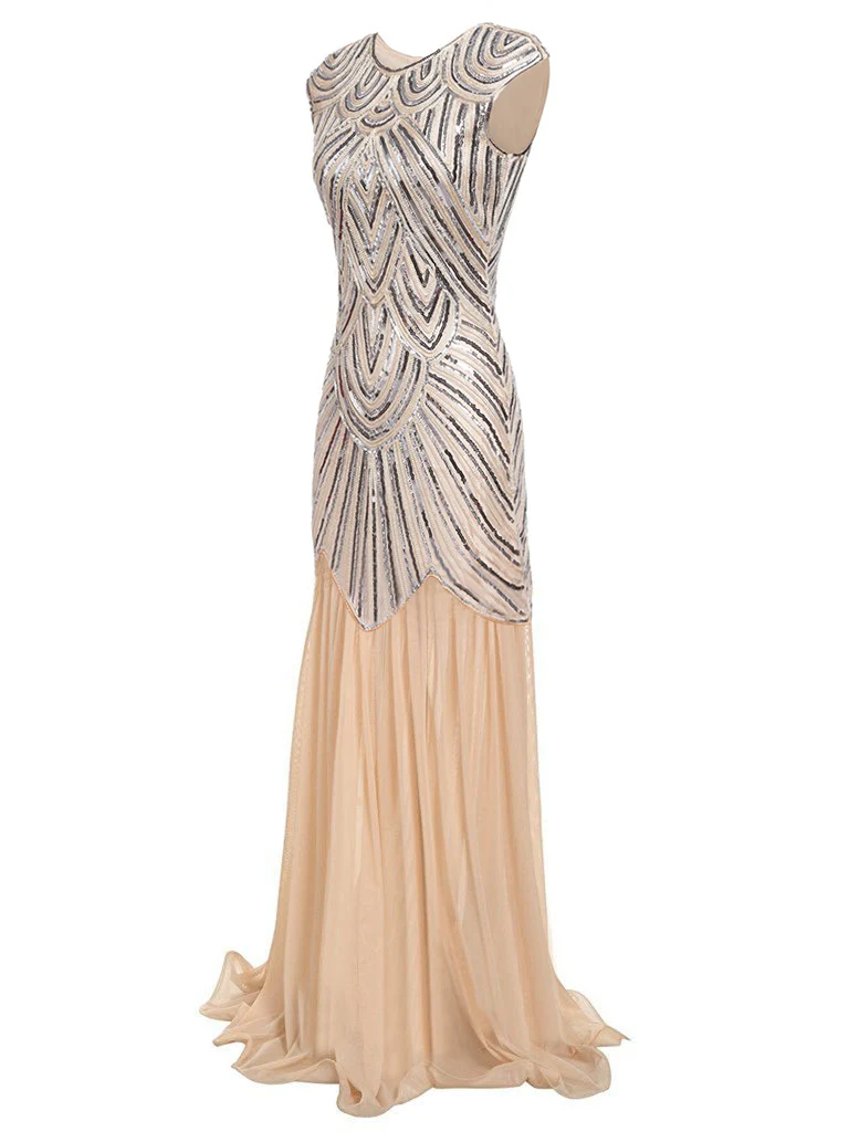 [US Warehouse] Pink 1920s Embroidery Sequin Maxi Dress - Image 2