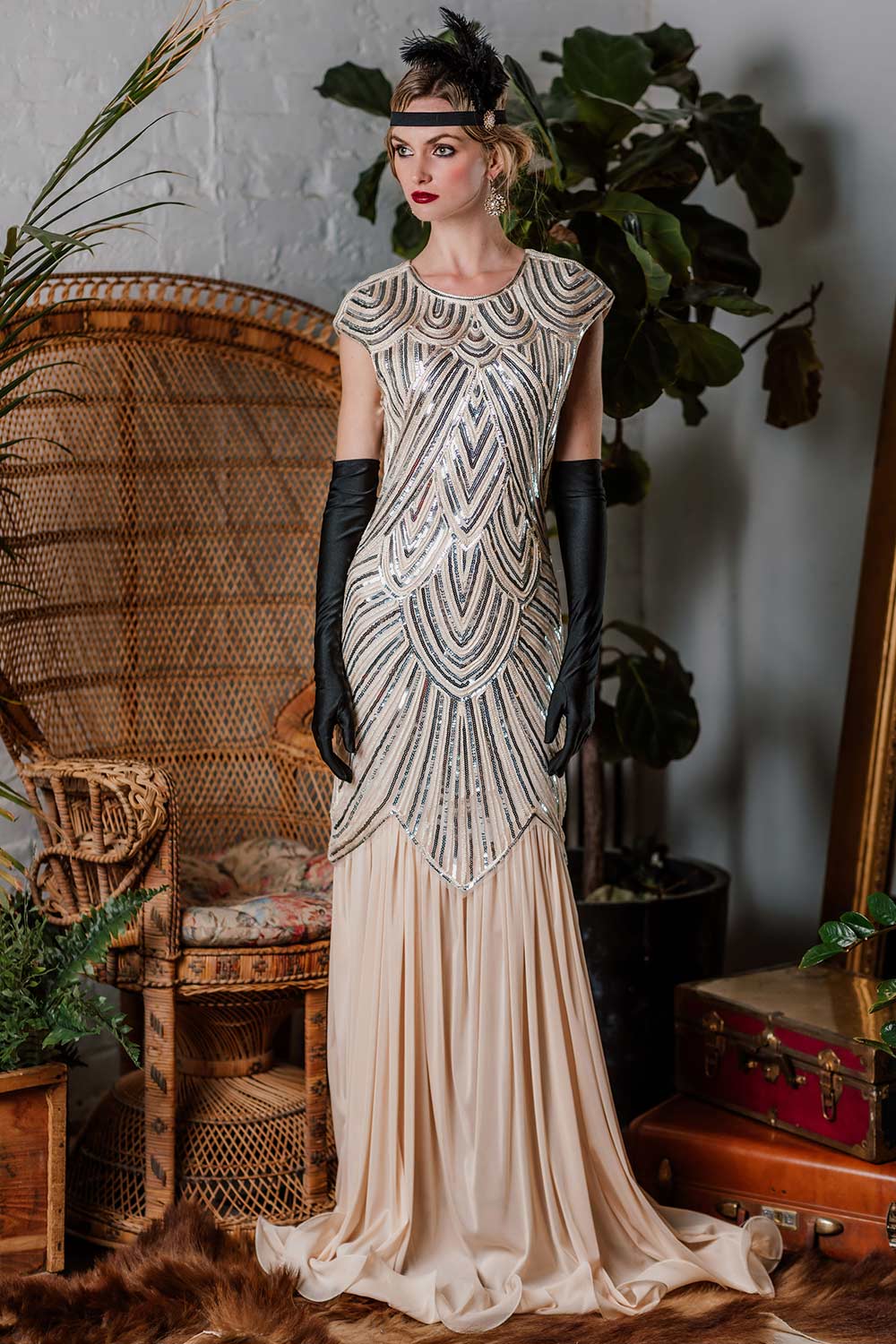 [US Warehouse] Pink 1920s Embroidery Sequin Maxi Dress - Image 5