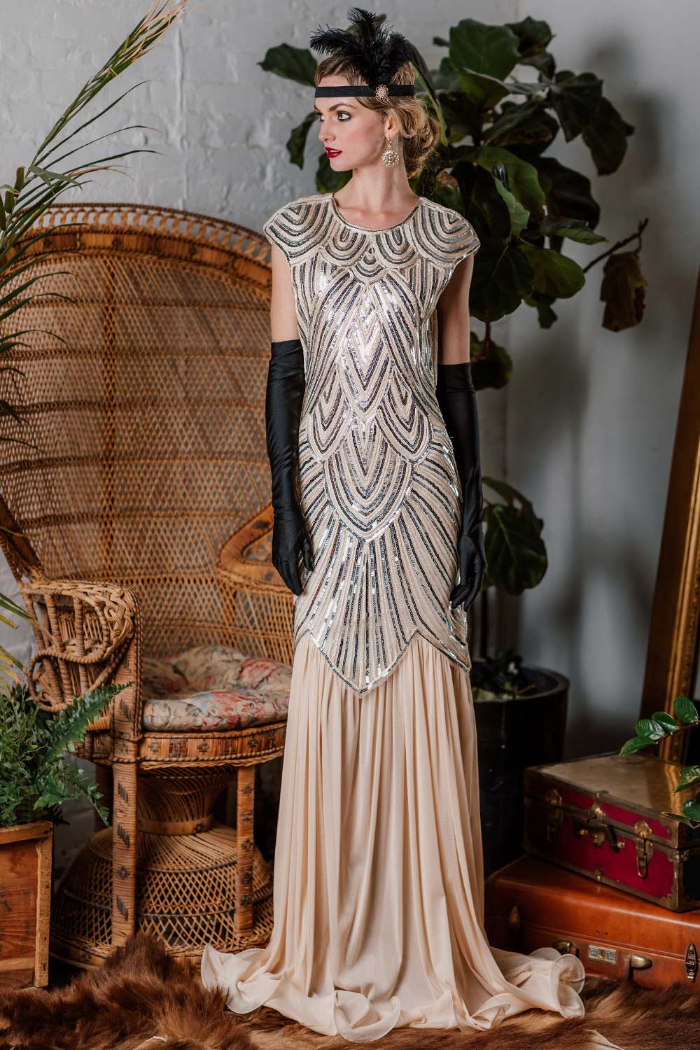 [US Warehouse] Pink 1920s Embroidery Sequin Maxi Dress - Image 6