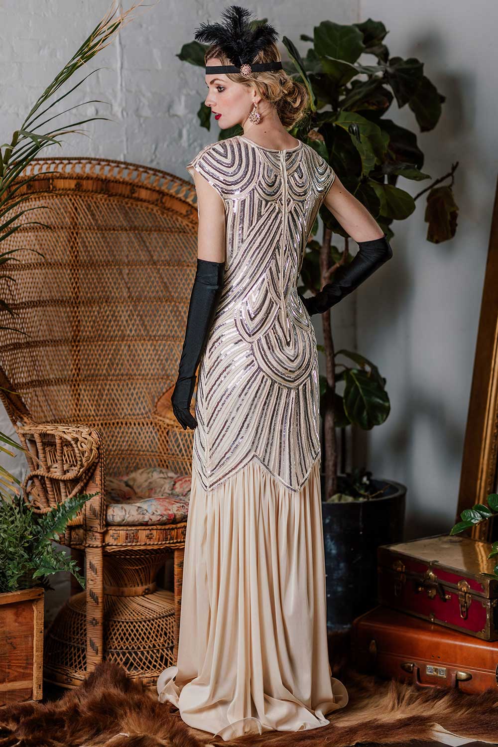 [US Warehouse] Pink 1920s Embroidery Sequin Maxi Dress - Image 7