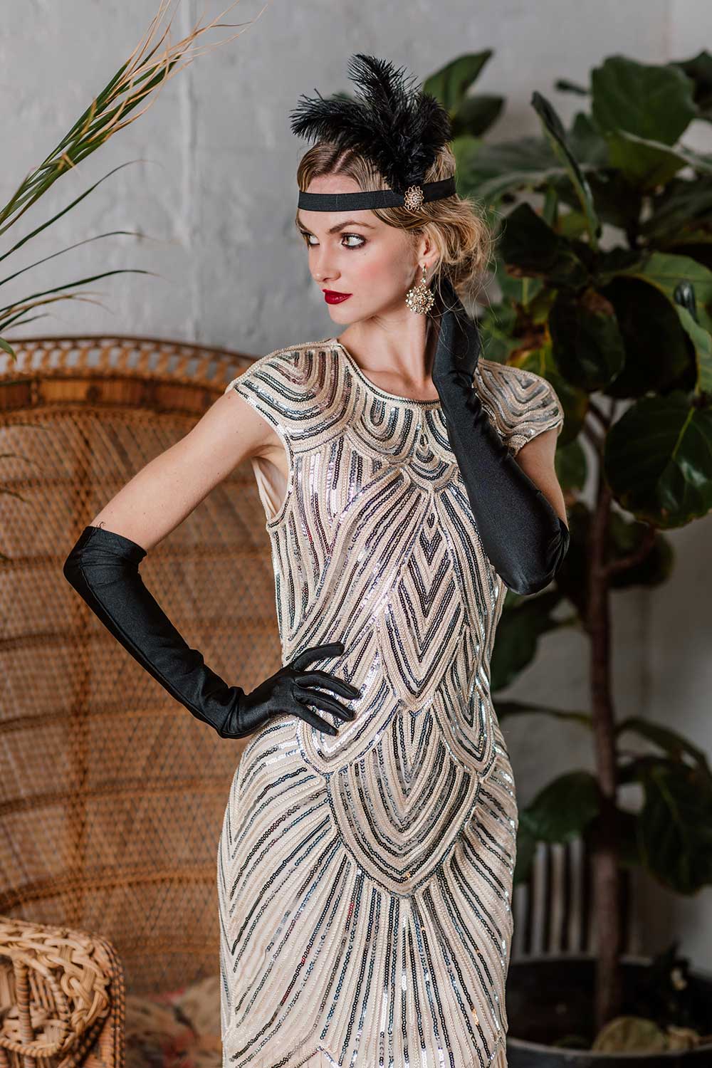 [US Warehouse] Pink 1920s Embroidery Sequin Maxi Dress - Image 8