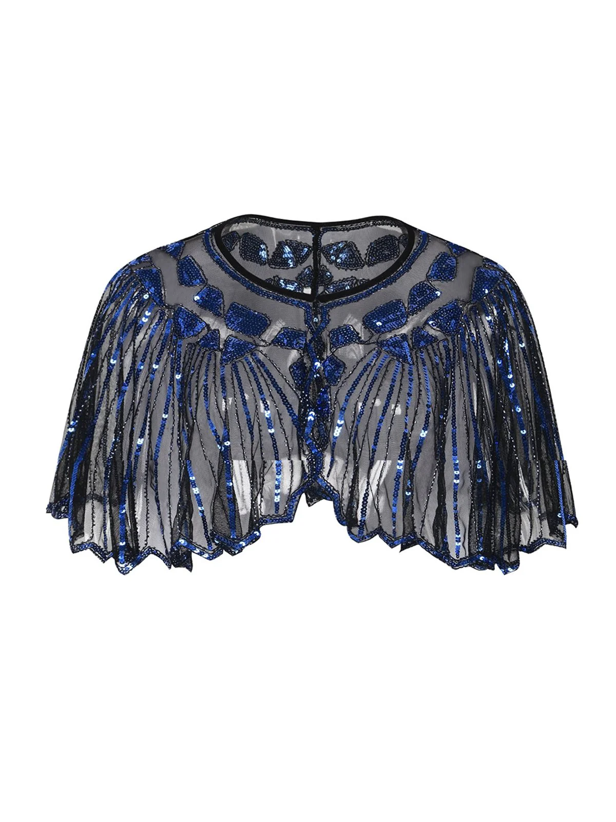 [US Warehouse] Black 1920s Shawl Beaded Sequin Flapper Cape - Image 3