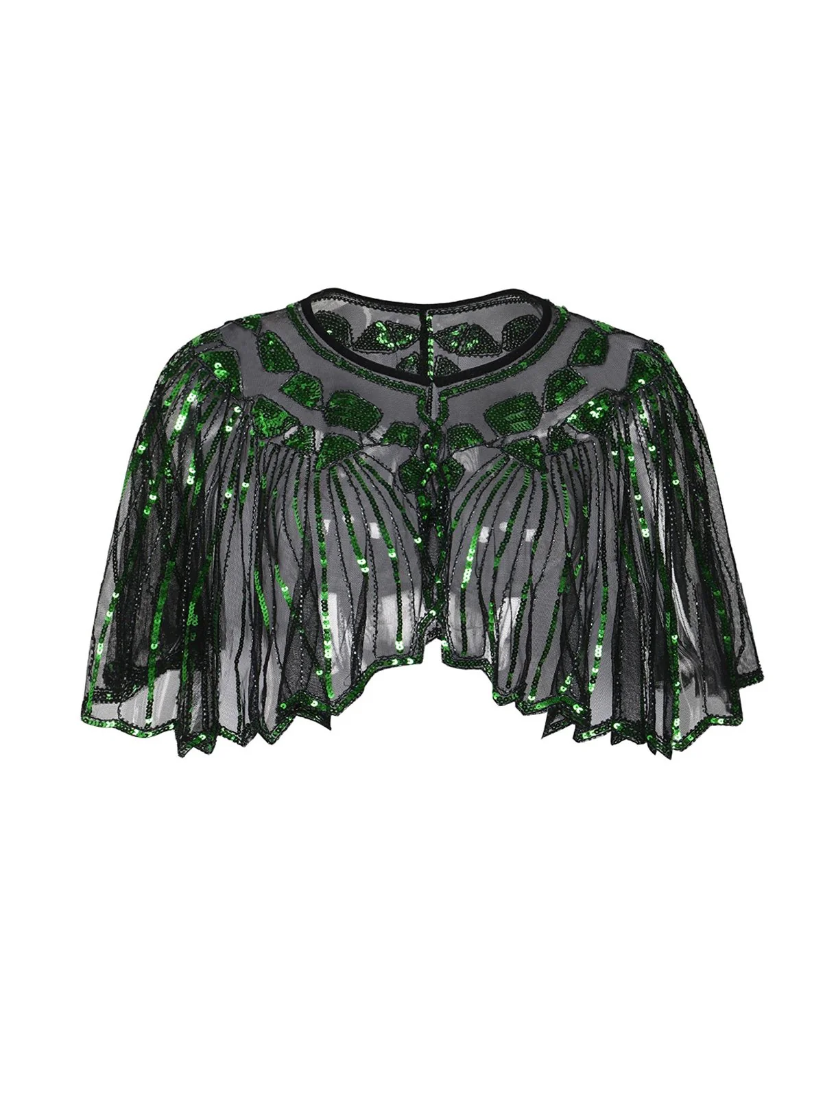 [US Warehouse] Black 1920s Shawl Beaded Sequin Flapper Cape - Image 5