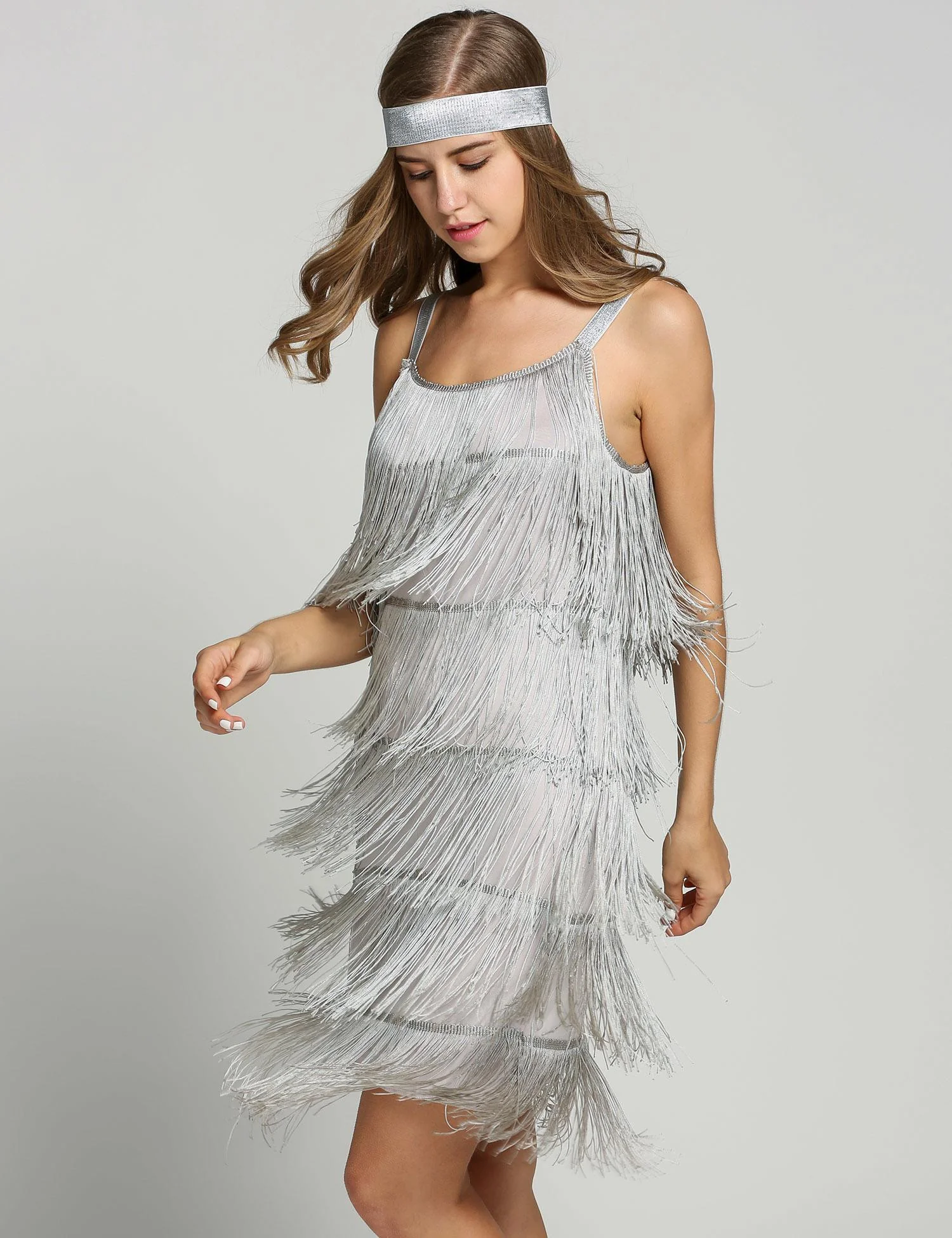 [Clearance] Belted Gray 1920s Fringe Gatsby Dress-US Warehouse - Image 6