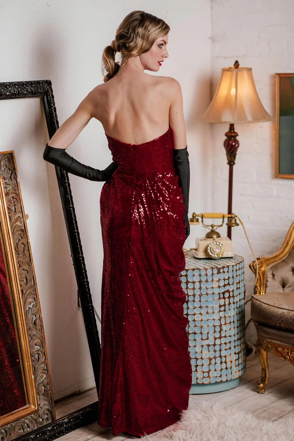 [US Warehouse] 1920s Strapless Sequin Bridesmaid Dress - Image 3