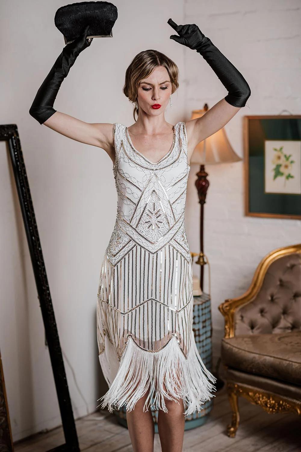 [US Warehouse] White 1920s Fringed Flapper Dress - Image 5