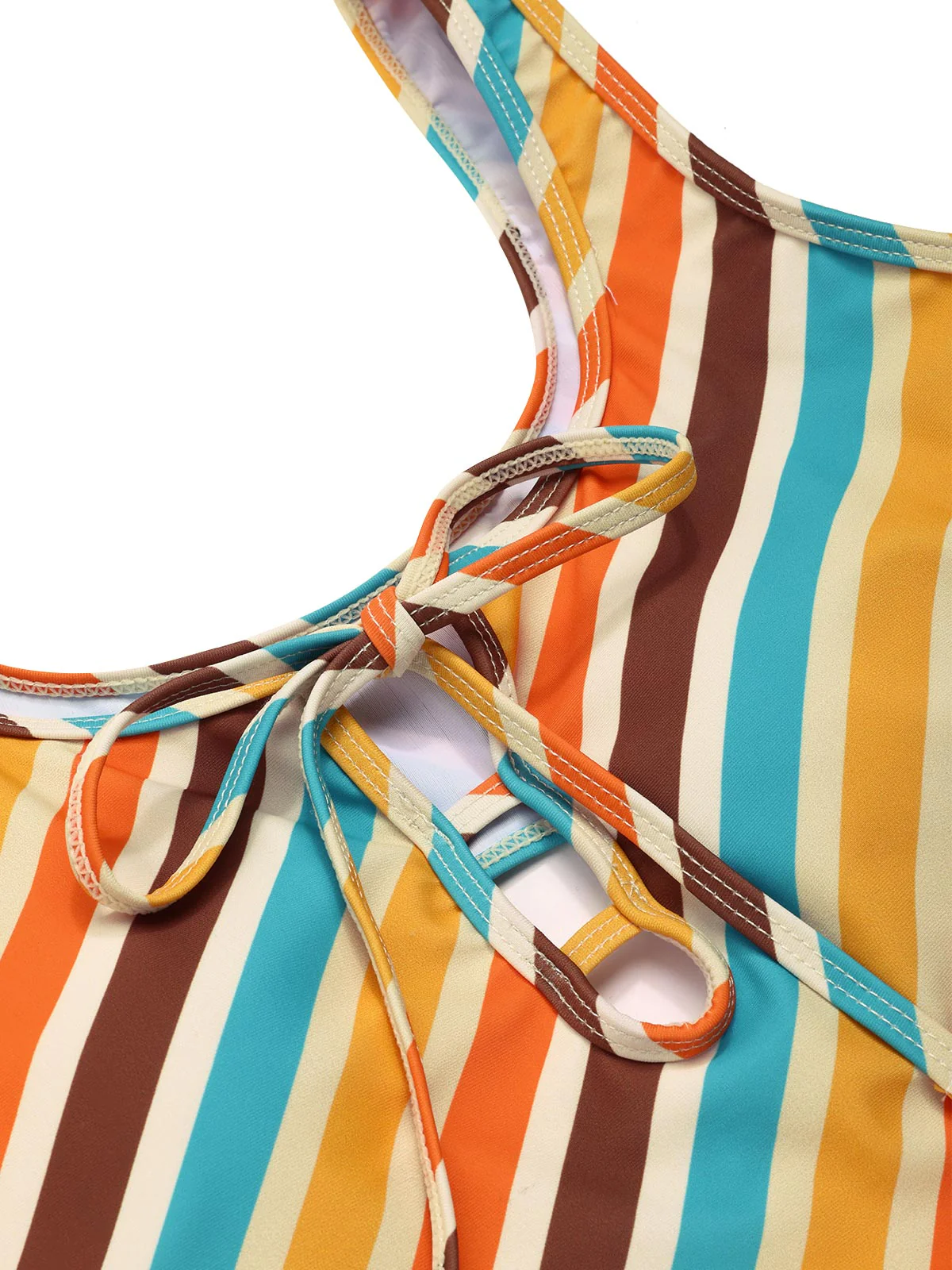 [US Warehouse] 1960s Diagonal Stripe Cutout One-Piece Swimsuit - Image 5