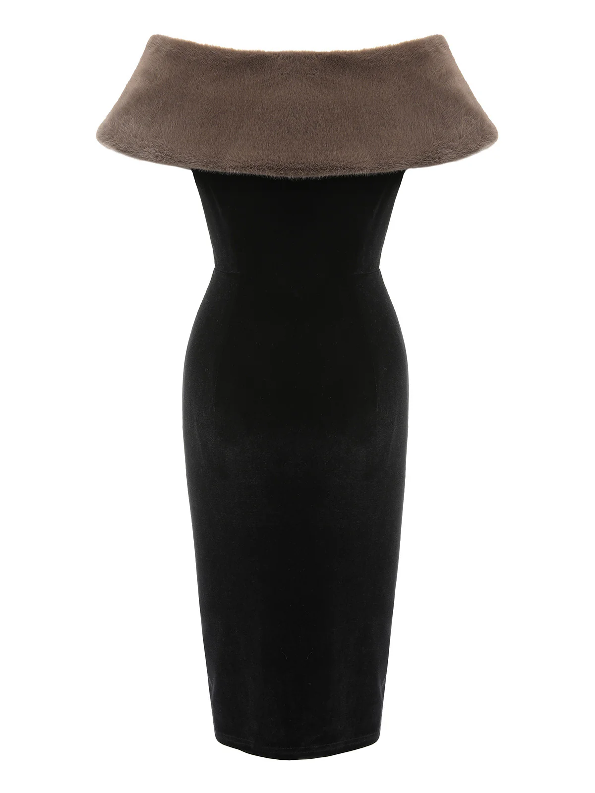 [US Warehouse] 2PCS Black 1960s Solid Dress & Plush Cape - Image 5