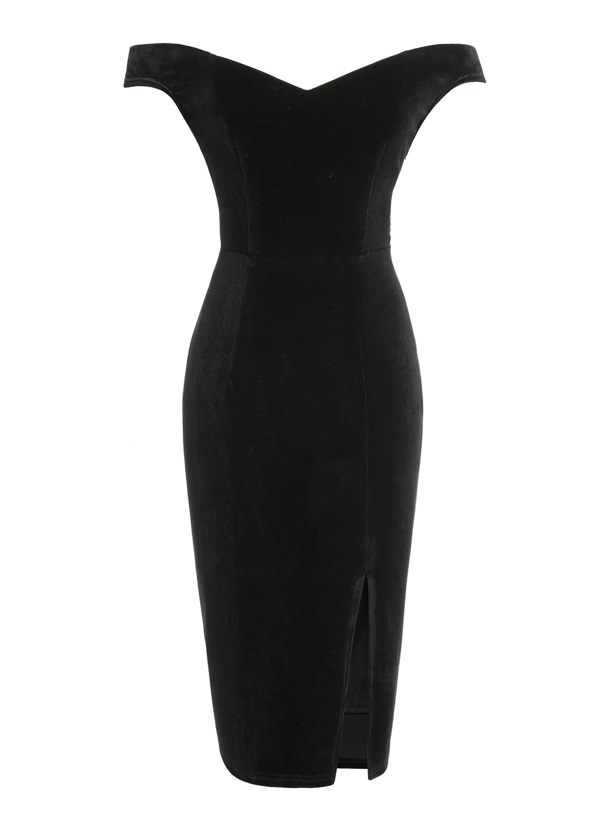 [US Warehouse] 2PCS Black 1960s Solid Dress & Plush Cape - Image 6