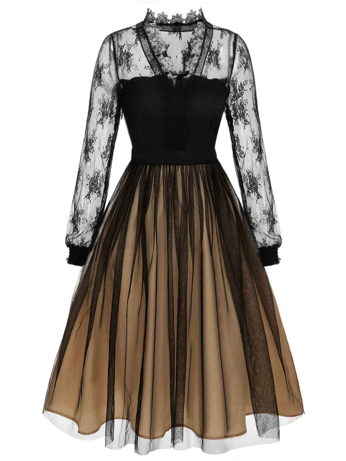 [US Warehouse] Black 1950s Lace Patchwork Mesh Dress