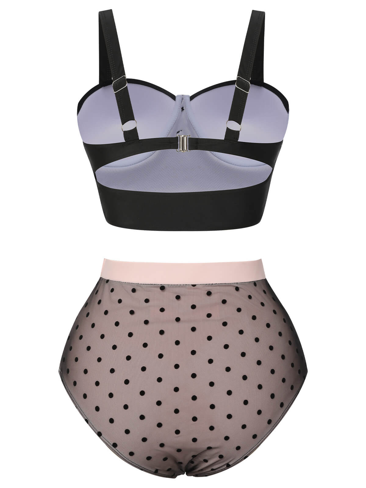 [US Warehouse] Black 1960s Polka Dots Mesh Swimsuit - Image 4